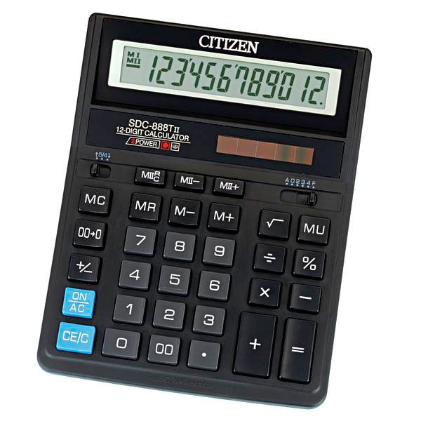 Калькулятор Citizen SDC-888TII черный 12-разрядный 2-е питание, 00, MII, mark up, A0234F