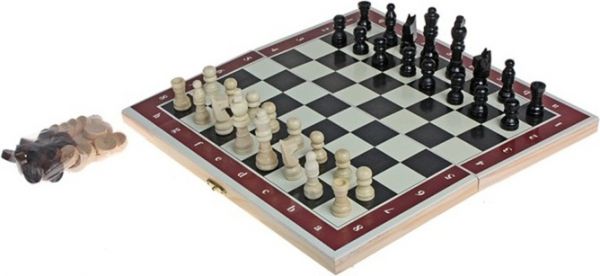 Настольная игра SLand 3в1 Шахматы деревянные 273155