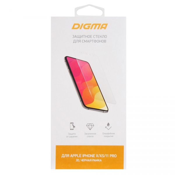 Защитное стекло для сотового телефона Digma 3D черный для Apple iPhone X, XS, 11 Pro 3D (DGG3AP11PA) для Apple iPhone X/XS/11 Pro